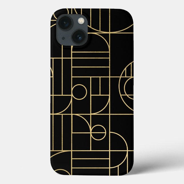 Funda De Case-Mate Para iPhone Moderna geométrica Art Deco Faux Gold/Black (Reverso)