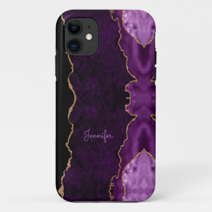 Funda Para iPhone 11 Moderna Lilac Purple Gold Agate Crystal Personaliz
