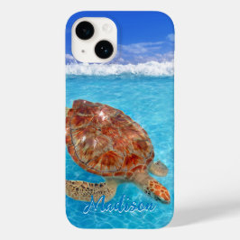 Funda Para iPhone 14 De Case-Mate Moderna playa azul de tortuga marina personalizada