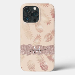 Funda Para iPhone 13 Pro Moderna playa tropical Rosa Purpurina de oro piña