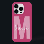 Funda Para iPhone 14 Pro De Case-Mate Moderna tipografía mínima monograma giratorio rosa<br><div class="desc">Moderno monograma de tipografía minimalista grisácea rosa y blanco elegante diseño de estuche de teléfono único y personalizado.</div>