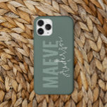 Funda Para iPhone 14 Pro De Case-Mate Moderna tipografía mínima salchicha verde elegante<br><div class="desc">Moderna tipografía minimalista diseño de estuches de teléfono personalizado y elegante en color verde y blanco.</div>