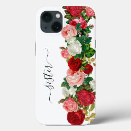 Funda Para iPhone 13 Moderna y elegante flor botánica verde rojo borgoñ