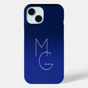 Funda Para iPhone 15 Modernas 2 Iniciales Ombre Azul Profundo