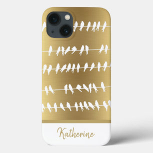 Funda Para iPhone 13 Modernas y elegantes aves doradas tragadas con nom