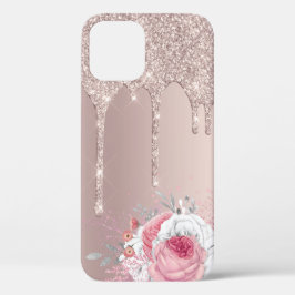 Funda Para iPhone 12 Modernas y elegantes goteos de purpurina de rosa f