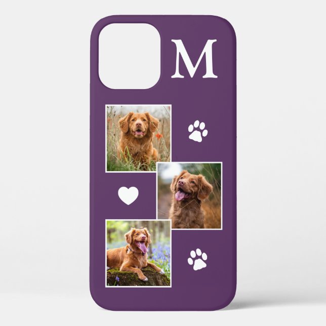 Funda De Case-Mate Para iPhone Moderno 3 Foto Monograma Gato Púrpura Mascota Perr (Reverso )