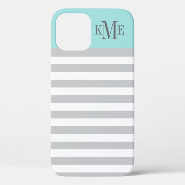 Funda De Case-Mate Para iPhone Moderno Aqua Blue Gray Stripes Personalizado Monog (Reverso )