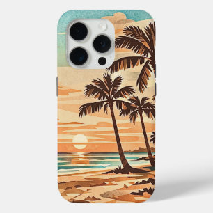 Funda Para iPhone 15 Pro moderno de mediados de siglo playa Hawái puesta de