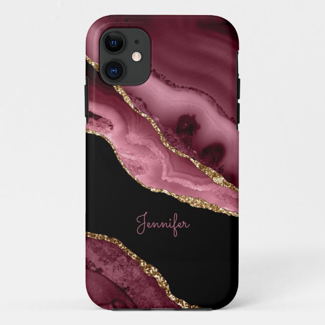 Funda De Case-Mate Para iPhone Moderno Dusty Rosa Agate Crystal Personaliza (Reverso)
