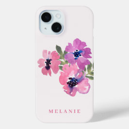 Funda Para iPhone 15 Moderno Floral Acuarela Rosa Minimalista