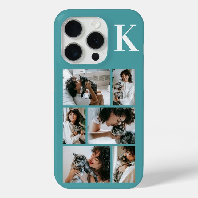 Funda De Case-Mate Para iPhone Moderno Foto de 6 Mascotas Verde Turquesa (Reverso )