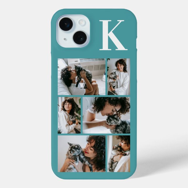 Funda De Case-Mate Para iPhone Moderno Foto de 6 Mascotas Verde Turquesa (Reverso )