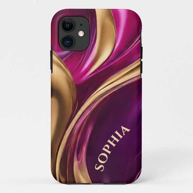 Funda De Case-Mate Para iPhone Moderno-Fuchsia personalizada morado y oro- (Reverso)