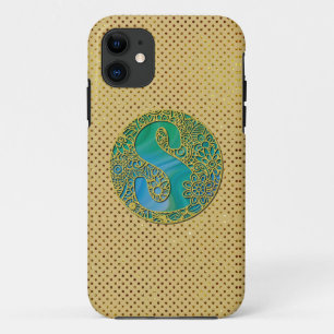 Funda Para iPhone 11 Moderno Monograma Carta de oro inicial y turquesa