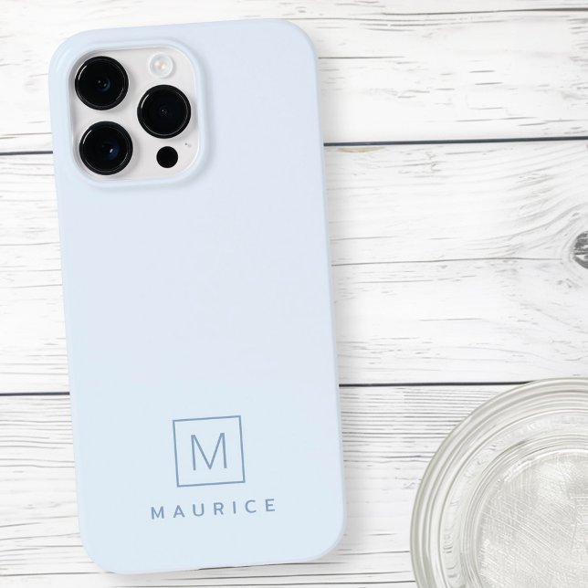 Funda De Case-Mate Para iPhone Moderno monograma mínimo azul claro (Modern minimal monogram light blue Case-Mate iPhone case)