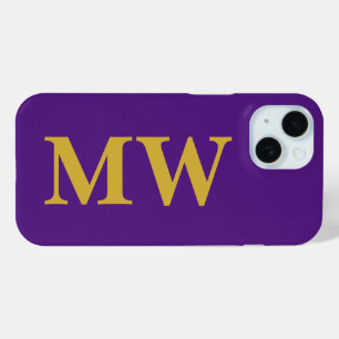 Funda Para iPhone 15 Moderno Monograma morado y dorado estilo Minimalis
