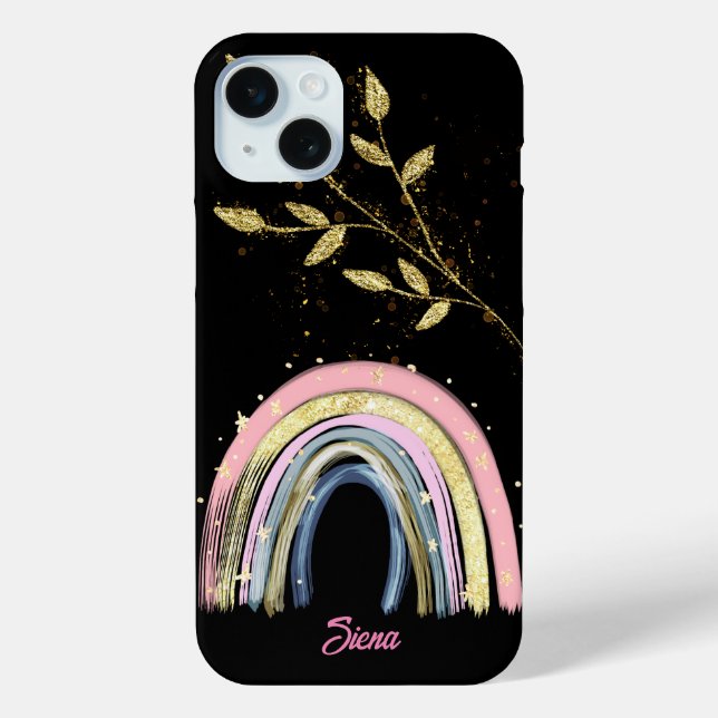 Funda De Case-Mate Para iPhone Moderno Pastel Arcoiris y Oro deja nombre personal (Reverso )