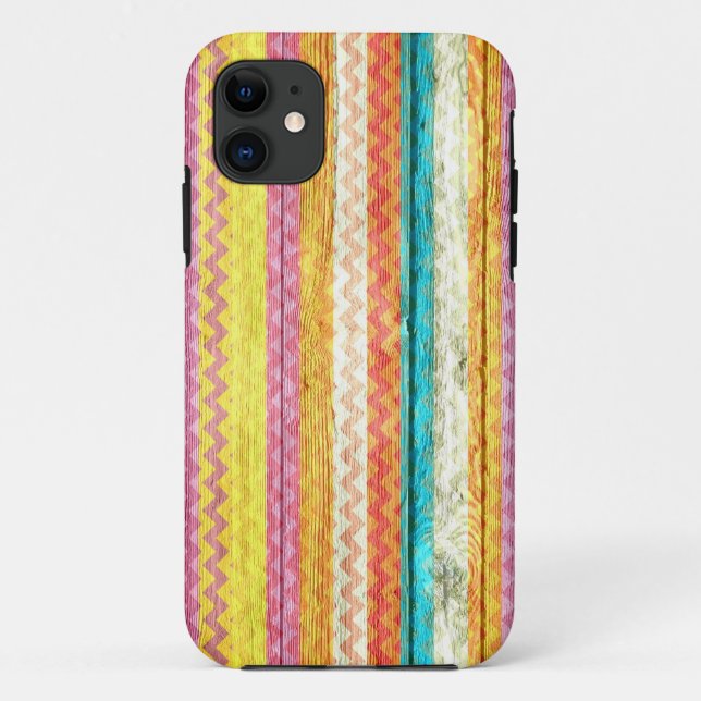 Funda De Case-Mate Para iPhone Moderno patrón Chevron Madera (Reverso)