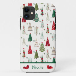 Funda Para iPhone 11 Moderno patrón de árbol de Navidad Minimalista roj