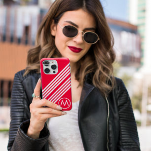 Funda Para iPhone 15 Pro Moderno Personalizado de franjas blancas rojas neg
