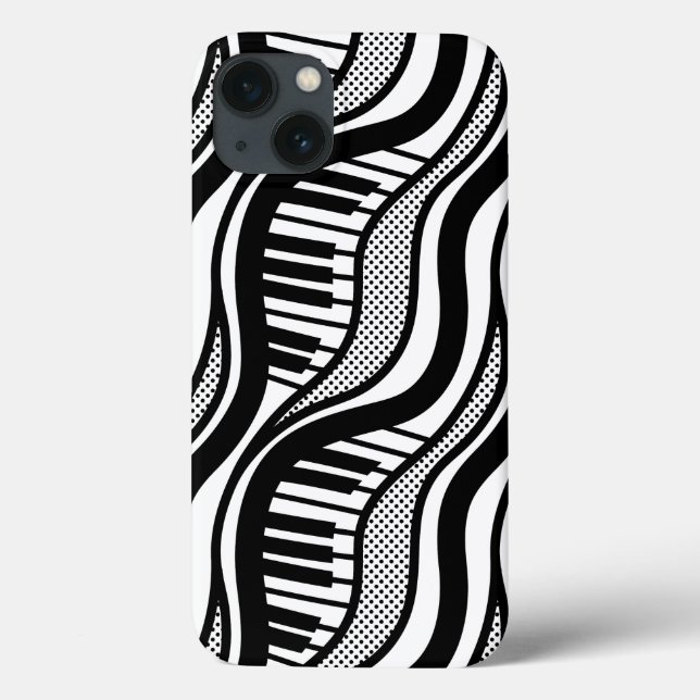 Funda De Case-Mate Para iPhone Moderno piano blanco negro ondulado (Reverso)