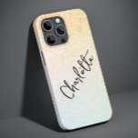 Funda Para iPhone 14 Pro Max De Case-Mate Moderno Purpurina de Playa Girly Moda Nombre perso<br><div class="desc">Modern Beach Purpurina Girly Moda Nombre Personalizado iPhone 14 Pro Max Smart Phone Cases cuenta con un fondo purpurina amarillo y azul suave con tu nombre personalizado en una tipografía de caligrafía escrita a mano elegante. Perfecto como regalo para Navidades, cumpleaños, Día de la Madre, mejores amigos, hermana y más....</div>