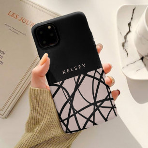 Funda Para iPhone 15 Moderno Resumen Swirls Black & Cream Personalizado