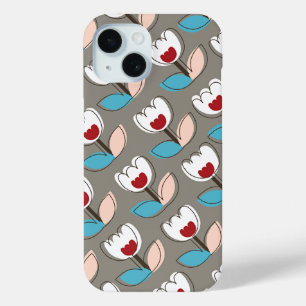 Funda Para iPhone 15 Moderno Retro Tullos Blancos Flores Patrón Moda Di