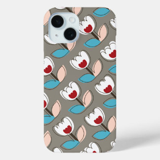 Funda Para iPhone 15 Moderno Retro Tullos Blancos Flores Patrón Moda Di