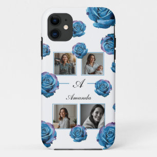 Funda Para iPhone 11 Moderno Rosa azul Monograma Personalizado de Colla