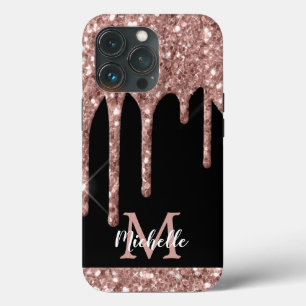 Funda Para iPhone 13 Pro Moderno Rosa Monogramado Purpurina Oro Dris Funda-