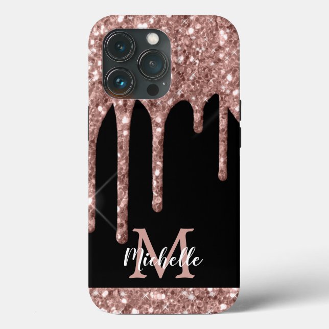 Funda De Case-Mate Para iPhone Moderno Rosa Monogramado Purpurina Oro Dris Funda- (Reverso )