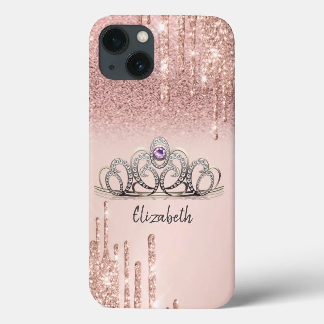 Funda De Case-Mate Para iPhone Moderno Rosa Oro Purpurina Drin Ombre Tiara (Reverso)