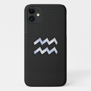 Funda Para iPhone 11 Moderno Rótulo Zodiac de plata acuario sobre serpi