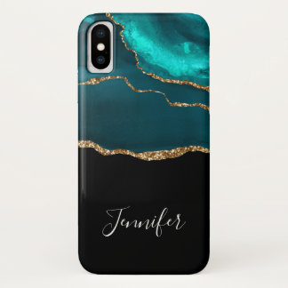 Funda Para iPhone X Moderno y elegante Agate Verde azulado y cinta de 