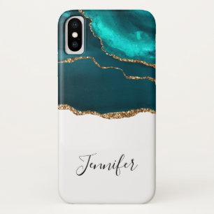 Funda Para iPhone X Moderno y elegante Agate Verde azulado y cinta de