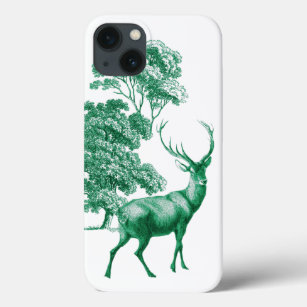 Funda Para iPhone 13 Moderno y elegante ciervo verde vintage sobre blan