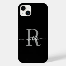 Funda Para iPhone 14 Plus De Case-Mate Moderno y elegante guión gris negro monograma inic