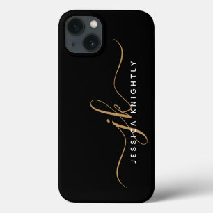 Funda Para iPhone 13 Moderno y elegante guión monograma Iniciales Oro N