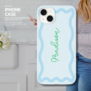 Funda Para iPhone 14 Plus De Case-Mate Moderno y elegante Monograma Borde ondulado verde 