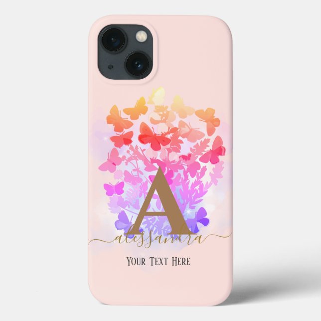 Funda De Case-Mate Para iPhone moderno y elegante monograma lustre nombre rosa  (Reverso)