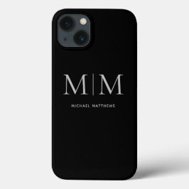 Funda Para iPhone 13 Moderno y elegante negro nombre de monograma perso