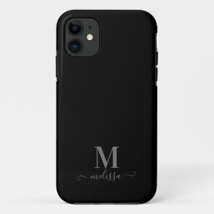 Funda Para iPhone 11 Moderno y elegante negro y gris monogramado