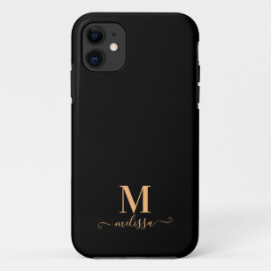 Funda Para iPhone 11 Moderno y elegante negro y oro monogramado