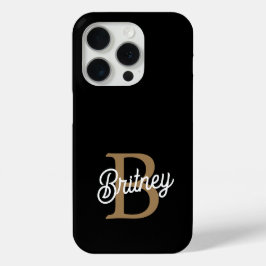 Funda Para iPhone 15 Pro Moderno y elegante nombre de monograma Black Gold
