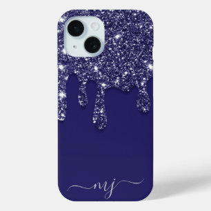 Funda Para iPhone 15 Moderno y elegante Purpurina azul de la Marina