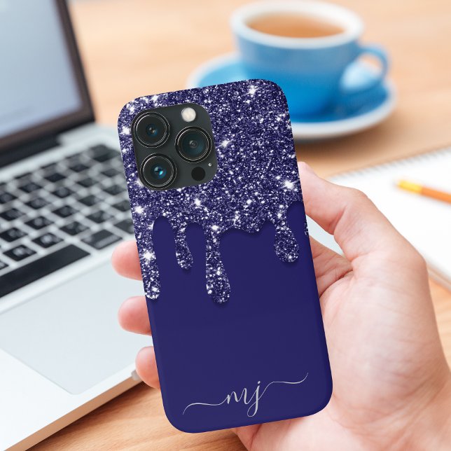 Funda De Case-Mate Para iPhone Moderno y elegante Purpurina azul de la Marina (Subido por el creador)