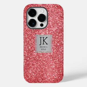 Funda Para iPhone 14 Pro De Case-Mate Moderno y elegante Purpurina rosa Nombre monograma