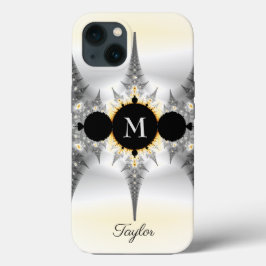 Funda Para iPhone 13 Moderno y elegante Resumen Plata Fractal Monograma